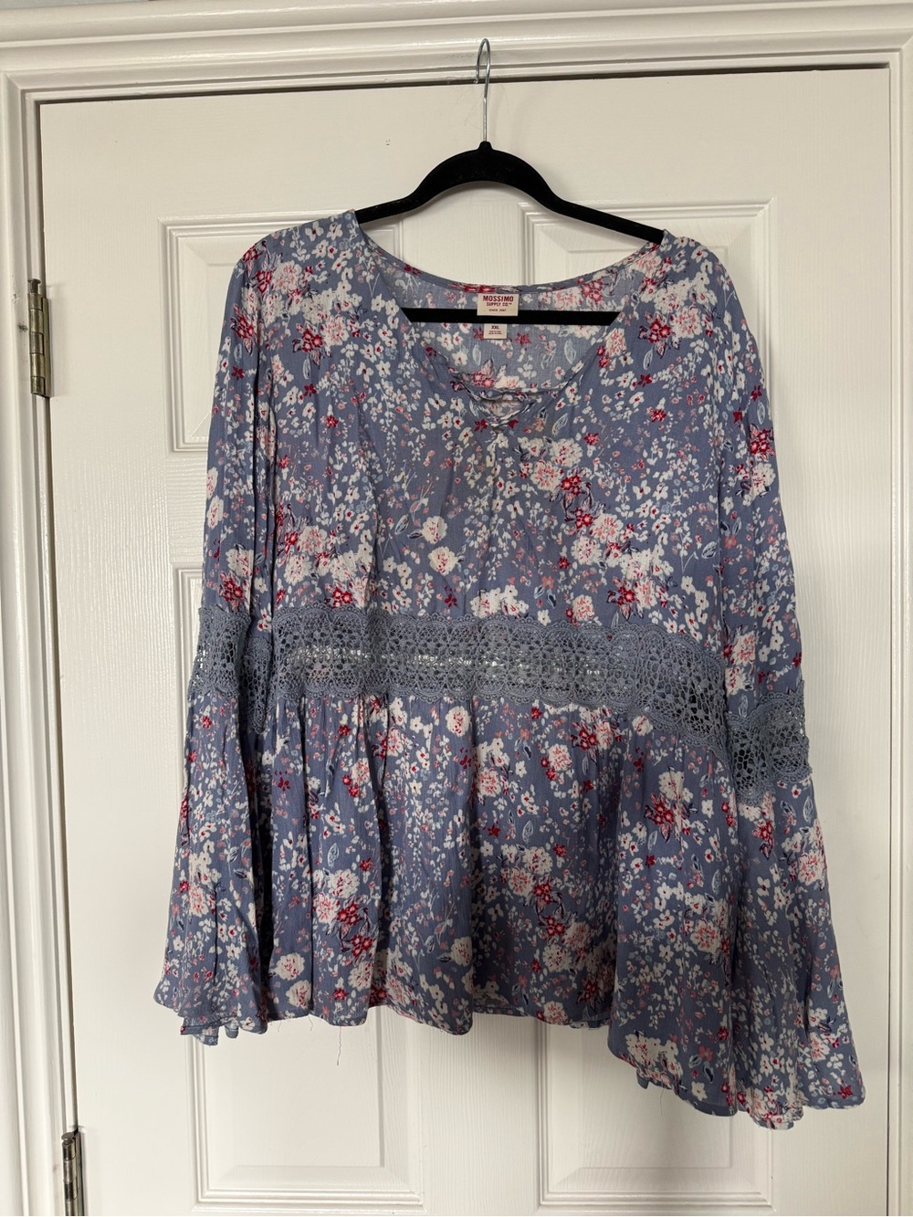 Mossimo Supply Co. Dusty Blue Floral Crochet-Trim Peasant Tunic